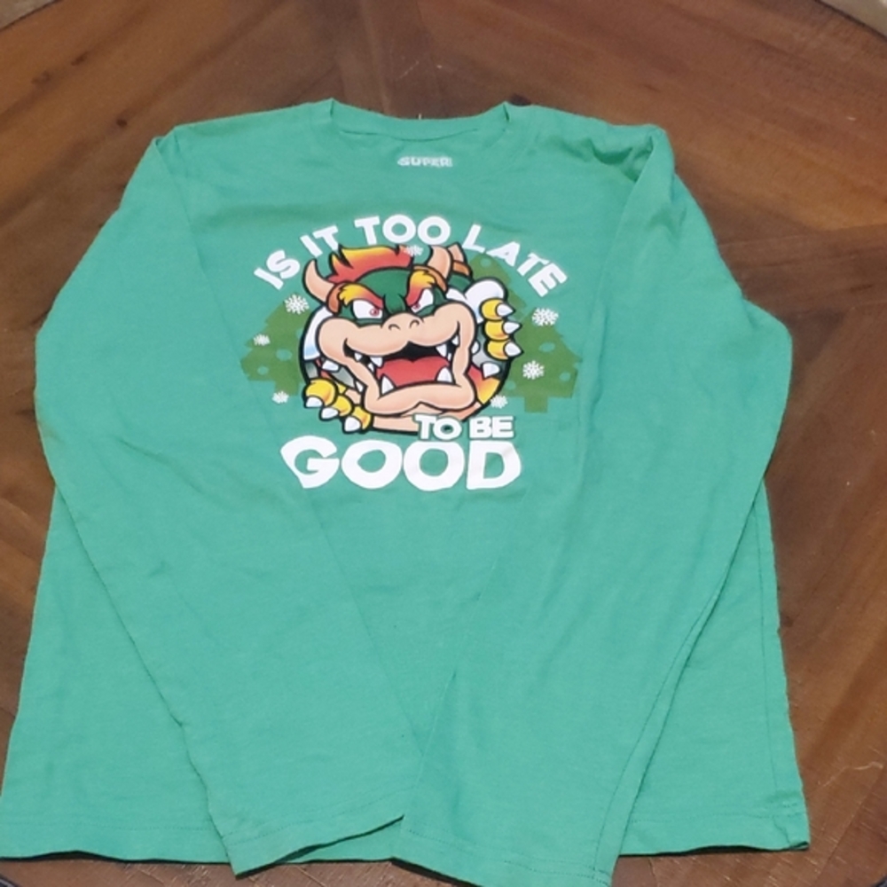 Nintendo Green Long Sleeve Kids Tee with Bowser Print